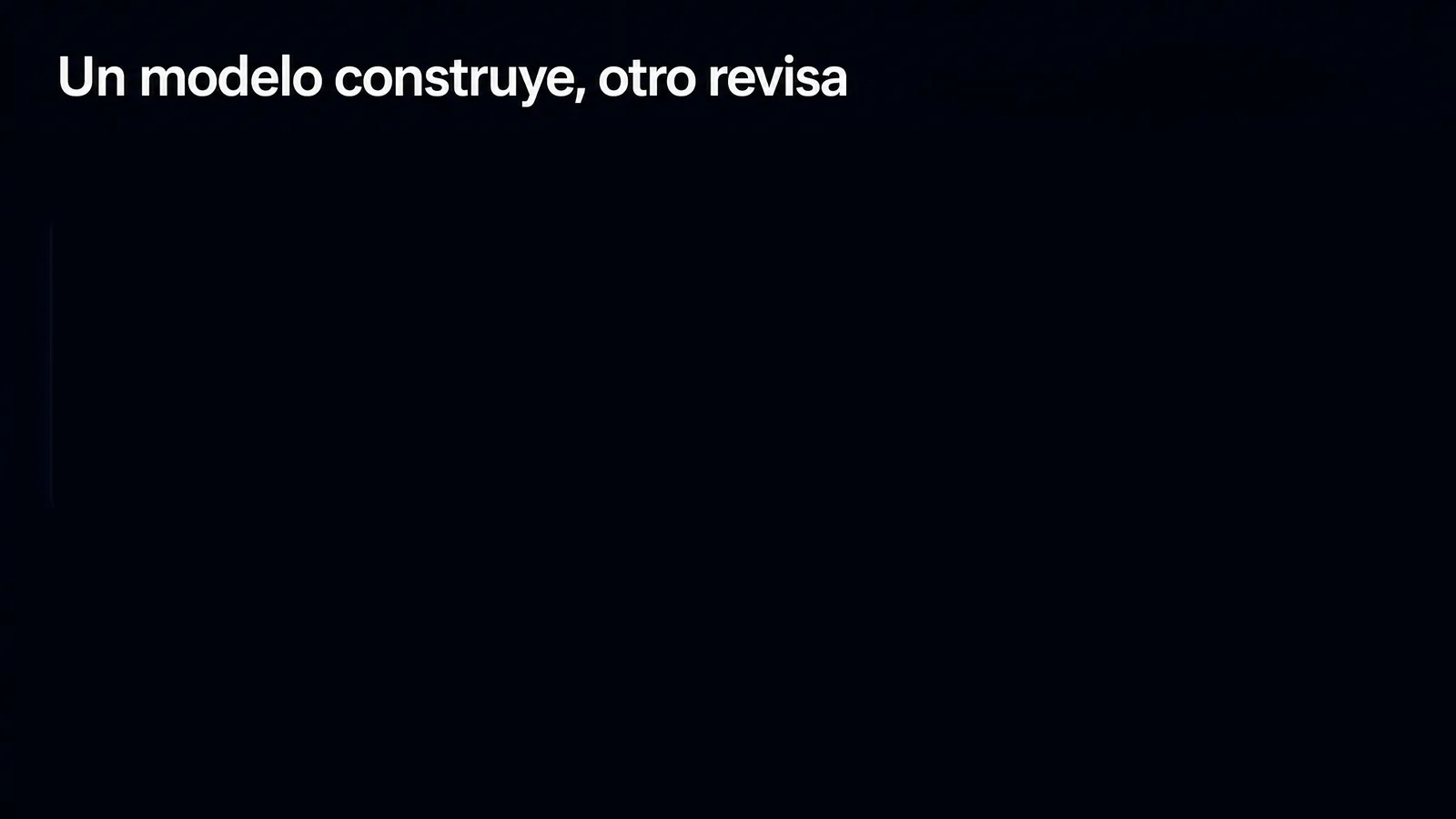 Diagrama: OpenCode como agente principal, DeepSeek V4.1 Flash construye la landing, GLM 5.3 Flash la revisa sin tocar el archivo en 31 segundos y por 0 dólares, y salen 5 problemas reales para corregir